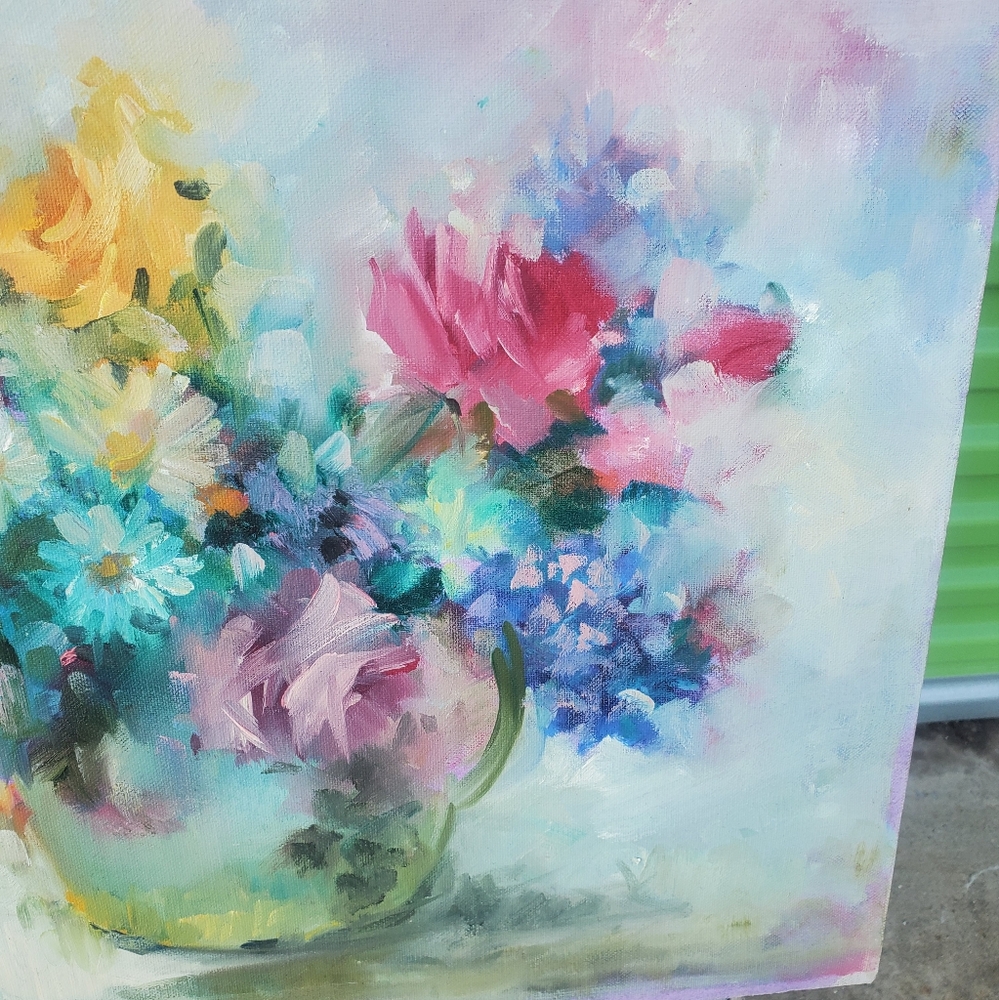 Orig Pink RED English Roses Floral Oil Painting ART 16x20 MOM Gift